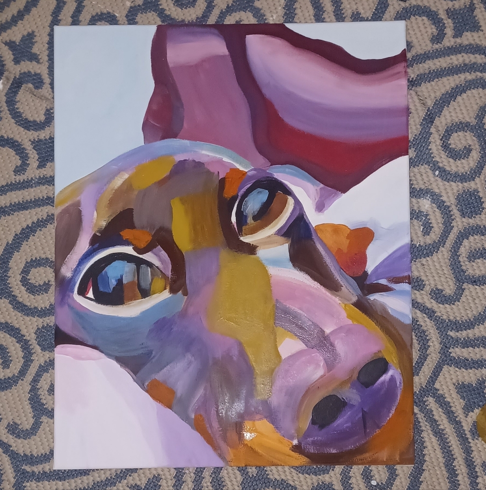 Original Acrylic Vibrant Dachsund Canine Puppy Expressionist Canvas Art - Picture 4 of 7